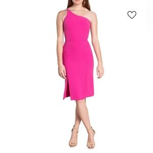 Dress The Population One Shoulder Pink Midi Dress XS NWT Asymmetrical Slit...